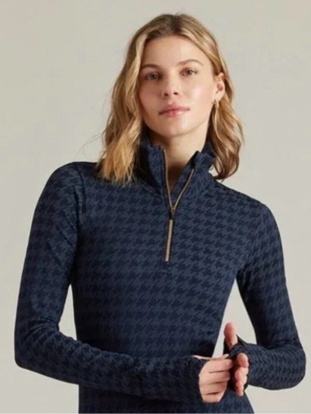 Rhone NWT  Houndstooth Seamless Base Layer 1/4 Zip Navy/Gray XL